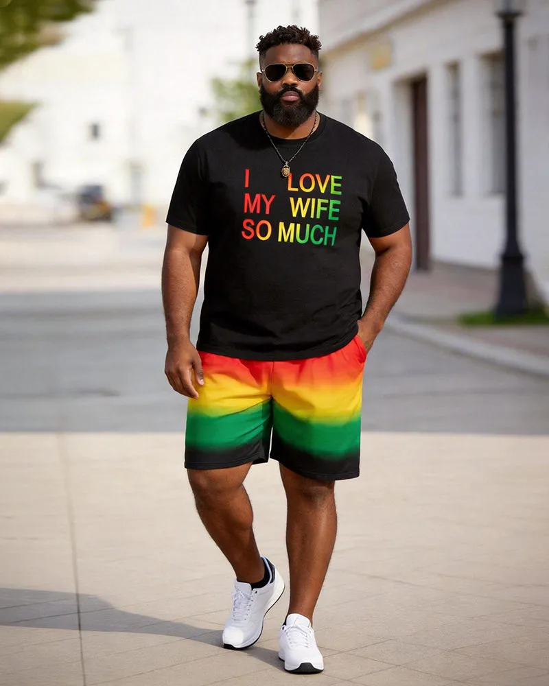 Big & Tall Men's "I LOVE MY WIFE SO MUCH" Gradient Printed Round Neck Short Sleeve T-shirt Shorts Set sold by Biggmans product image thumbnail 2