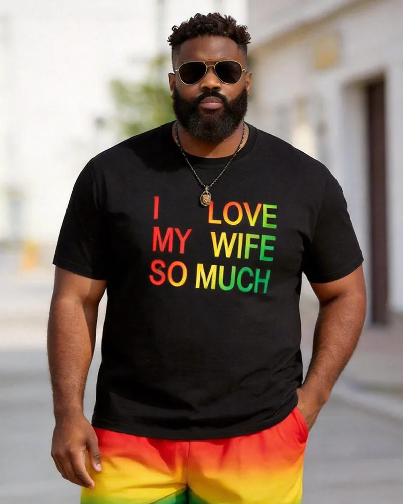 Big & Tall Men's "I LOVE MY WIFE SO MUCH" Gradient Printed Round Neck Short Sleeve T-shirt Shorts Set sold by Biggmans product image thumbnail 3