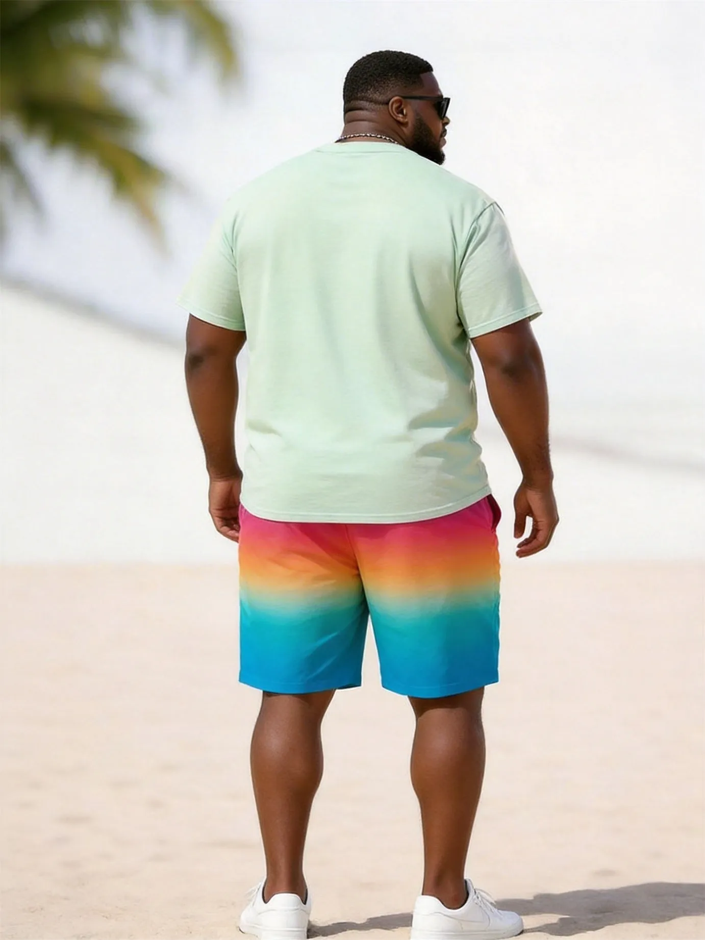Big & Tall Men's MIAMI Double Coconut Tree Gradient Print Round Neck Short Sleeve T-Shirt Shorts Set sold by Biggmans product image thumbnail 4
