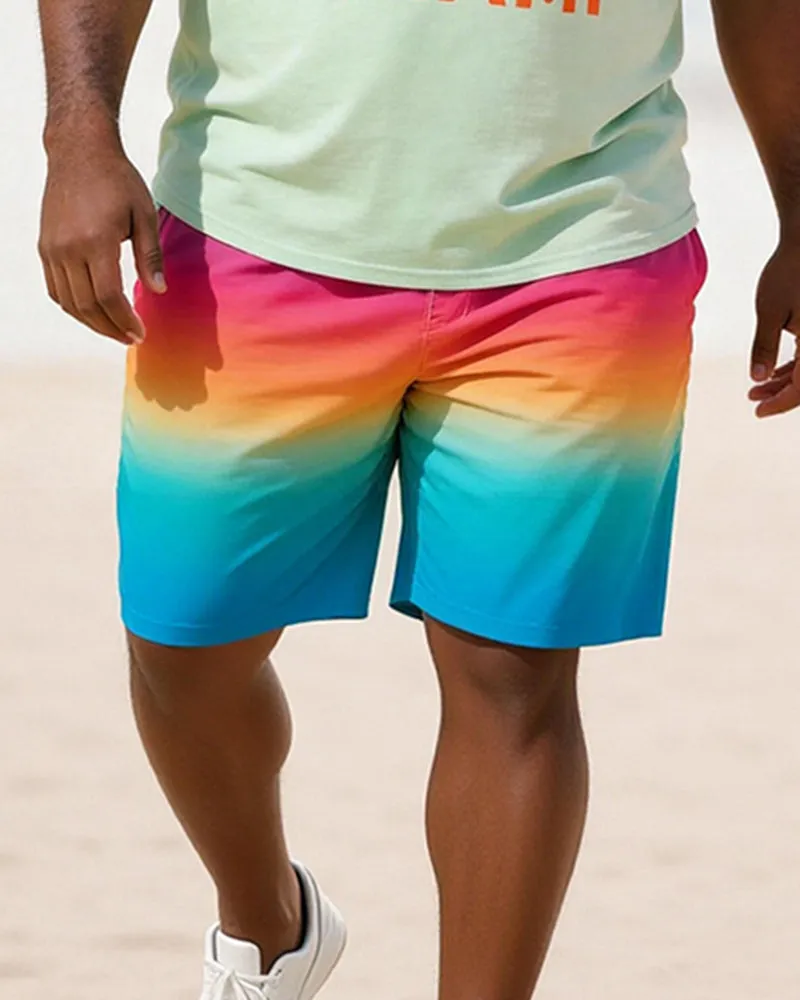 Big & Tall Men's MIAMI Double Coconut Tree Gradient Print Round Neck Short Sleeve T-Shirt Shorts Set sold by Biggmans product image thumbnail 3