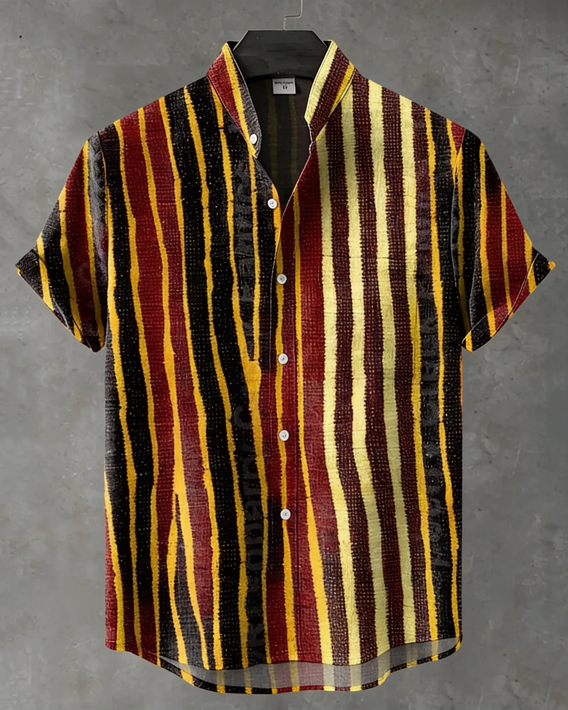 Big & Tall Men's Retro Color-blocked Stripes Print Henry Collar Short Sleeve Shirt sold by Biggmans product image thumbnail 2