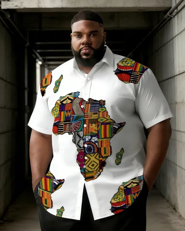 Big & Tall Men's African Totem Map Printed Short Sleeve Shirt made by Biggmans