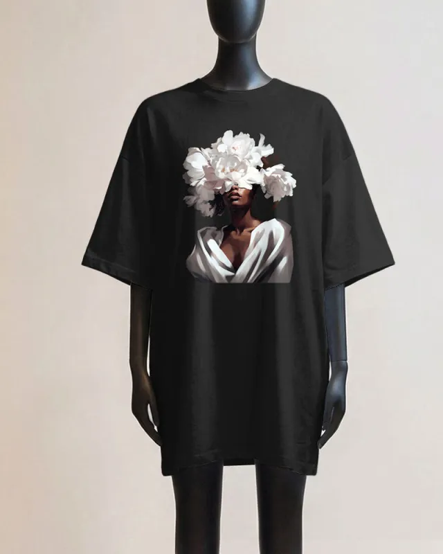 Black White Floral Women's T-Shirt Large Size made by Biggmans