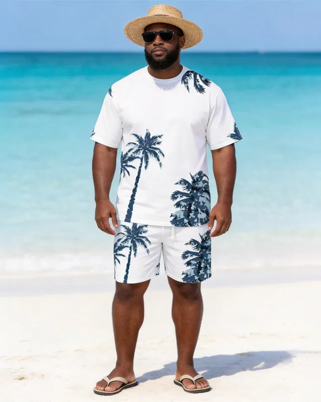 Big & Tall Men's Navy Coconut Printed Crew Neck Short Sleeve T-shirt Shorts Set made by Biggmans