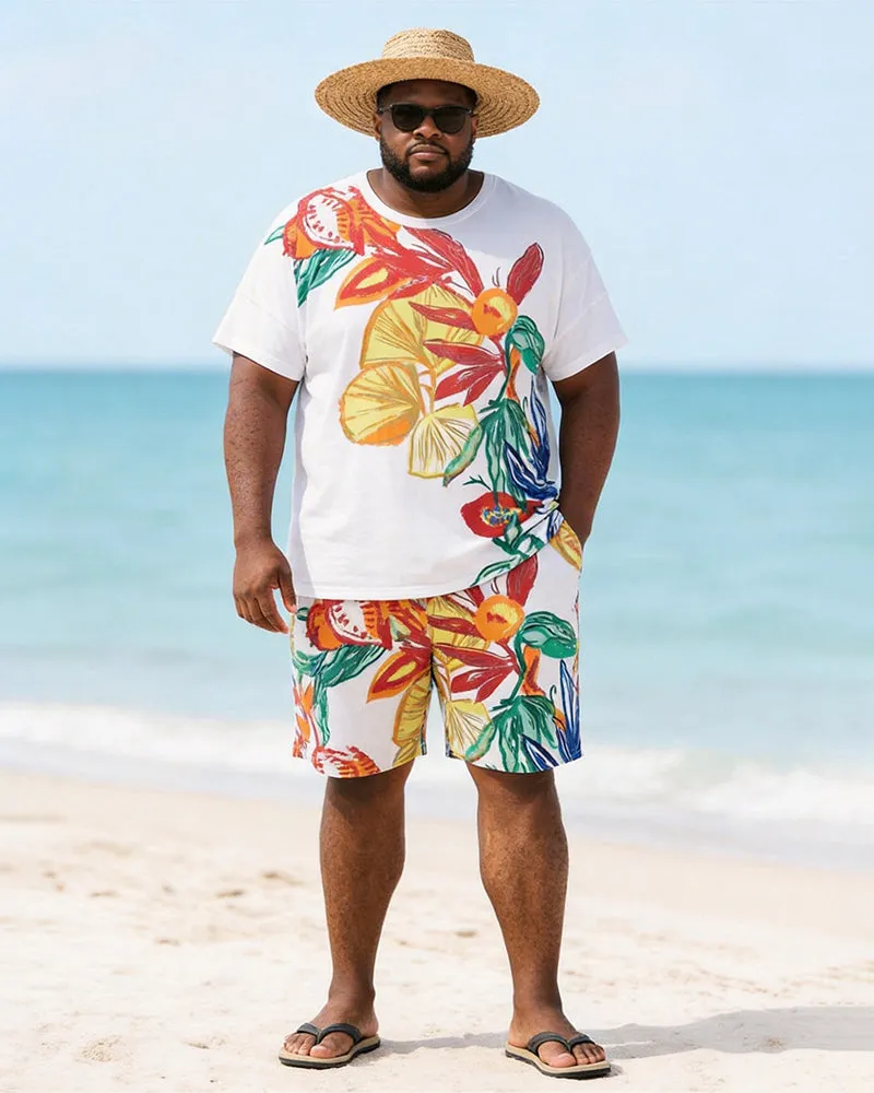 Big & Tall Men' Tropical Floral Print Round Neck Short Sleeve T-Shirt Shorts Set sold by Biggmans