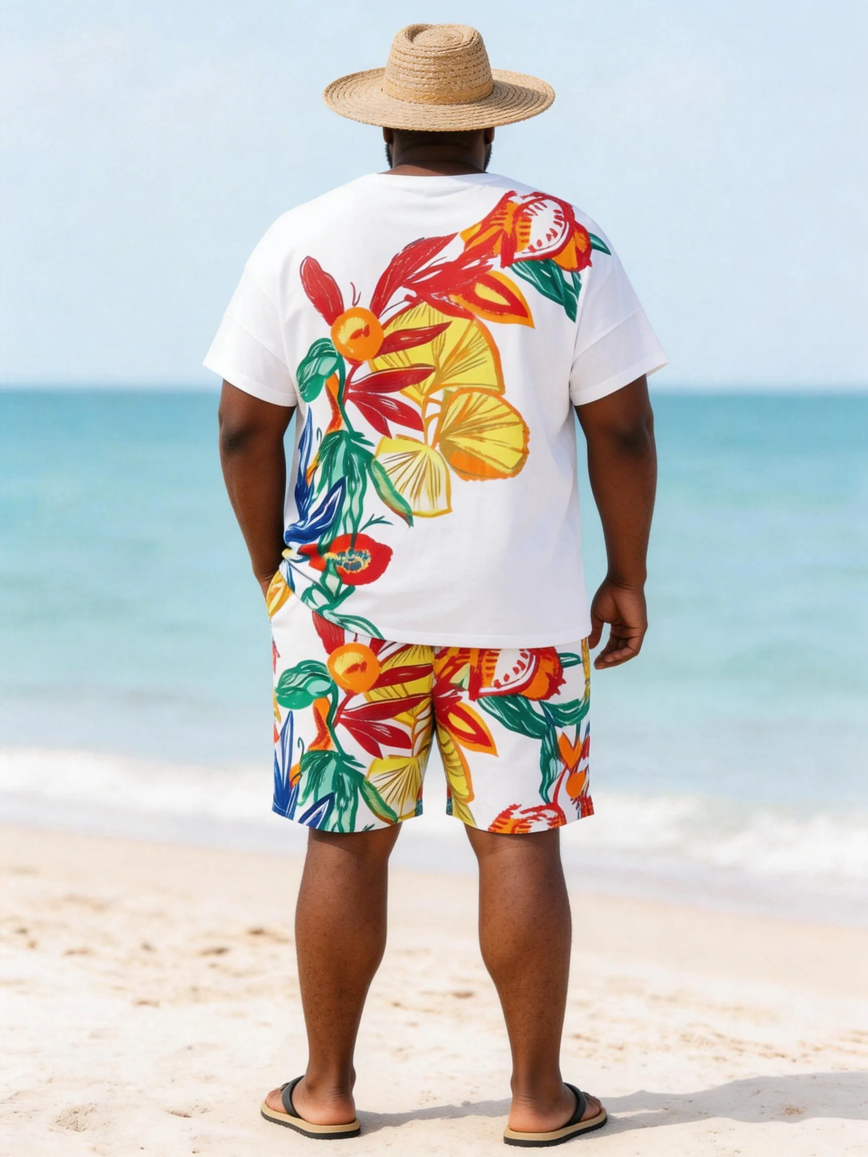 Big & Tall Men' Tropical Floral Print Round Neck Short Sleeve T-Shirt Shorts Set sold by Biggmans product image thumbnail 4