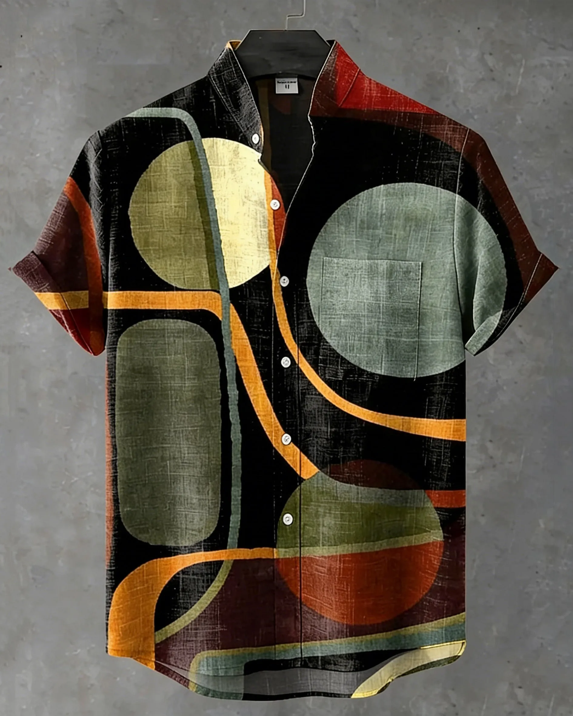 Big & Tall Men's Abstract Geometric Art Print Henry Collar Short Sleeve Shirt sold by Biggmans product image thumbnail 2