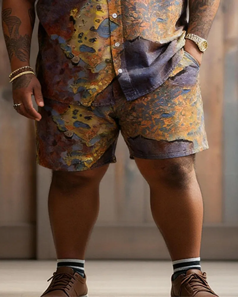 Big & Tall Men's Retro Distressed Tie-dye Color Block Printed Short Sleeve Shirt Shorts Set sold by Biggmans product image thumbnail 3