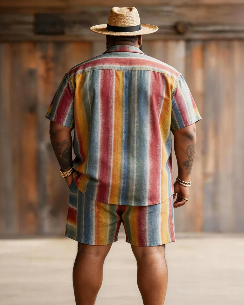 Big & Tall Men's Colorful Vertical Stripe Printed Short Sleeve Shirt Shorts Set sold by Biggmans product image thumbnail 5