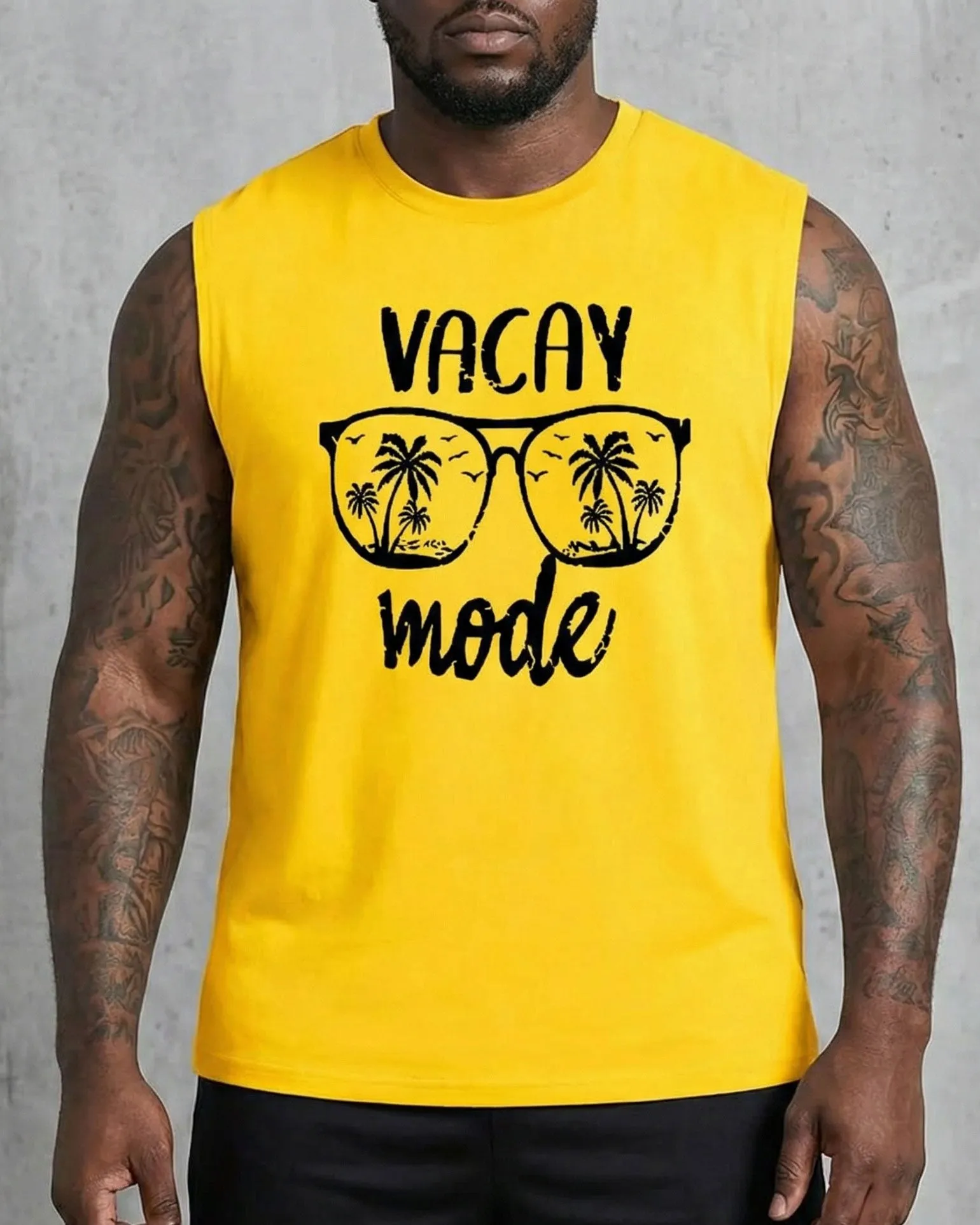 Hawaii Holiday Casual Yellow & Black Simple Printed Vest Shorts Set Large Size Men sold by Biggmans product image thumbnail 2