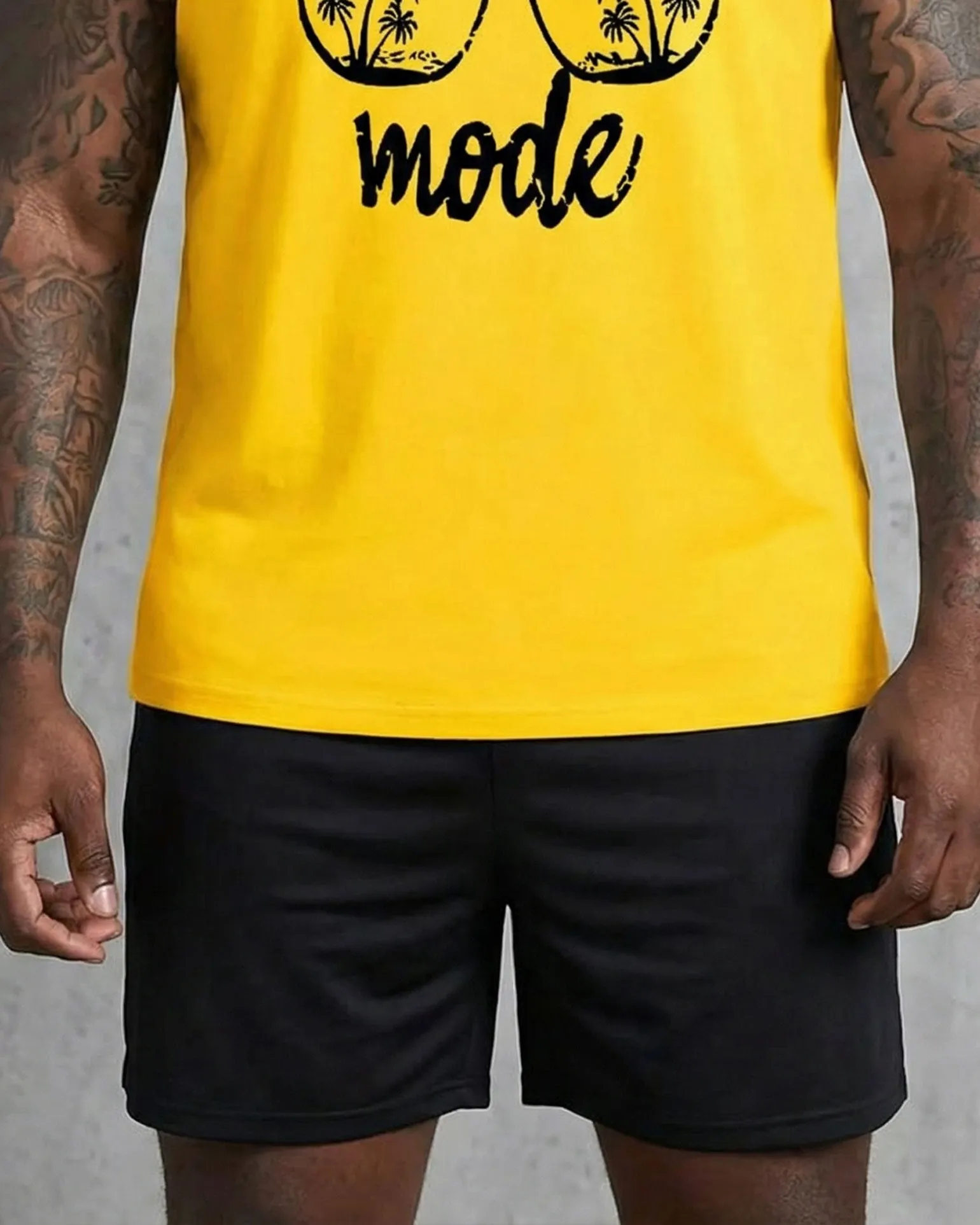 Hawaii Holiday Casual Yellow & Black Simple Printed Vest Shorts Set Large Size Men sold by Biggmans product image thumbnail 3