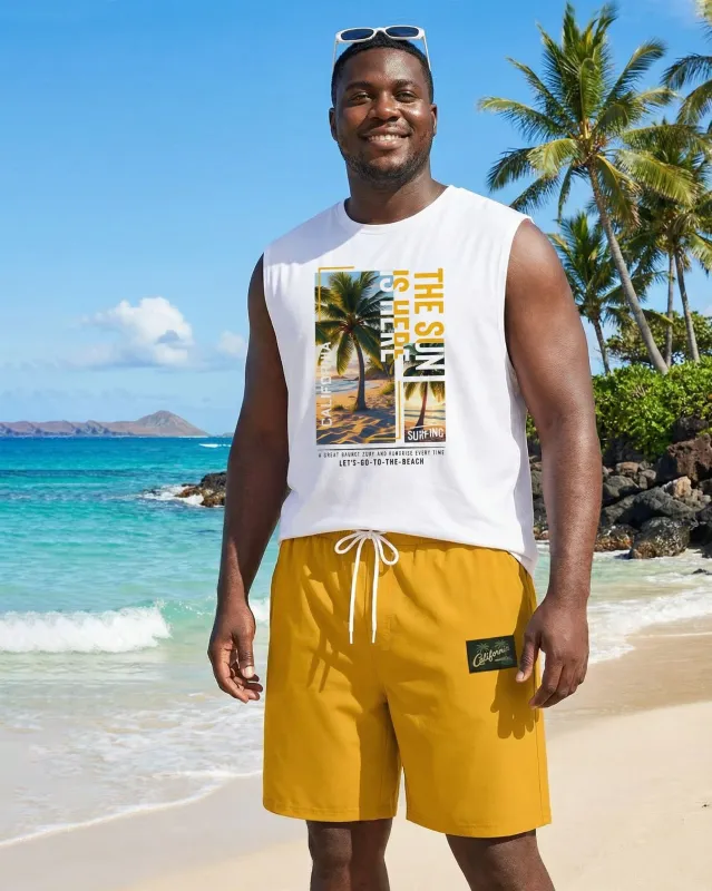 Hawaii Go To Vacation Pattern Printed Casual Party Carnival Vest Shorts Set Large Size Men made by Biggmans