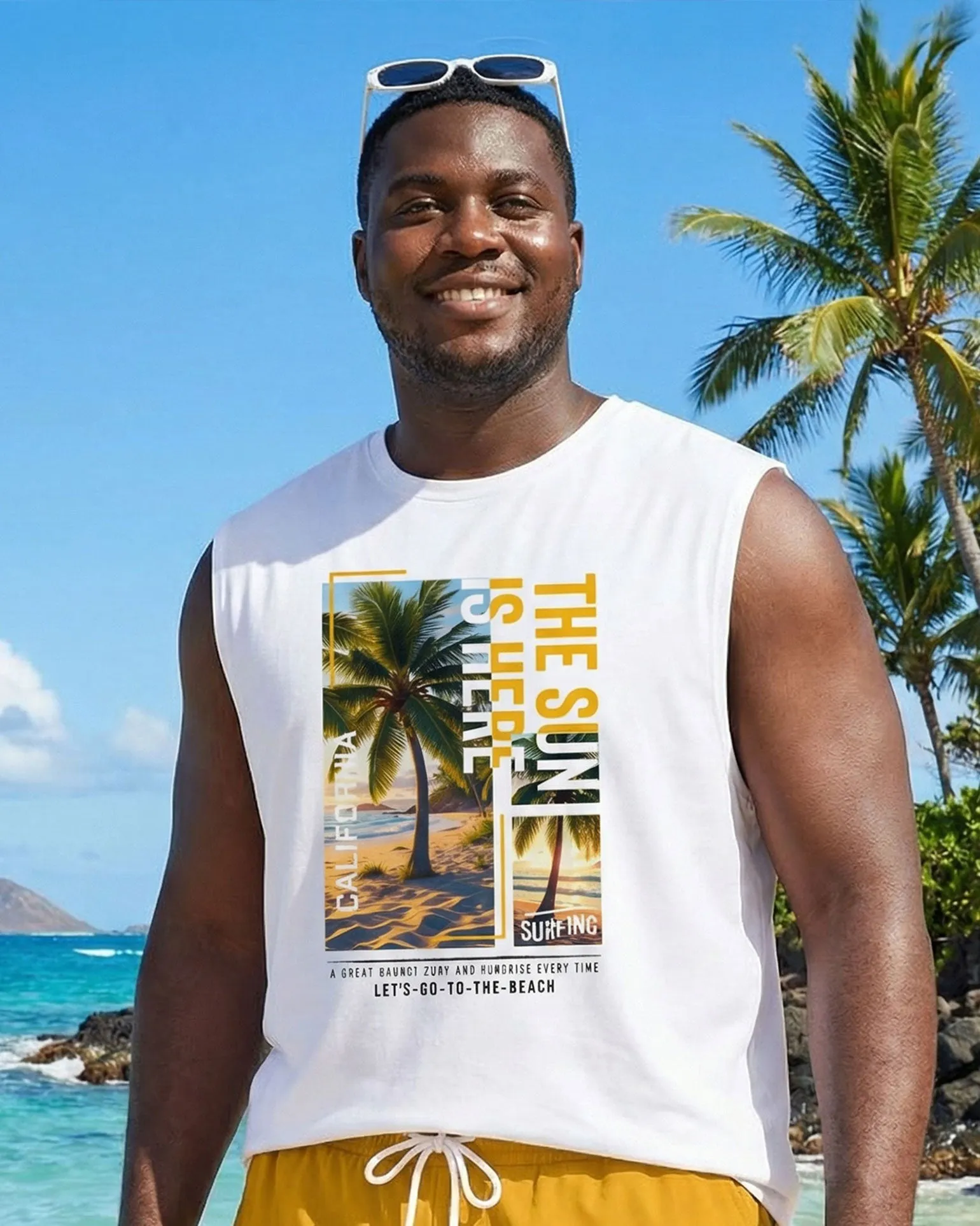 Hawaii Go To Vacation Pattern Printed Casual Party Carnival Vest Shorts Set Large Size Men sold by Biggmans product image thumbnail 2