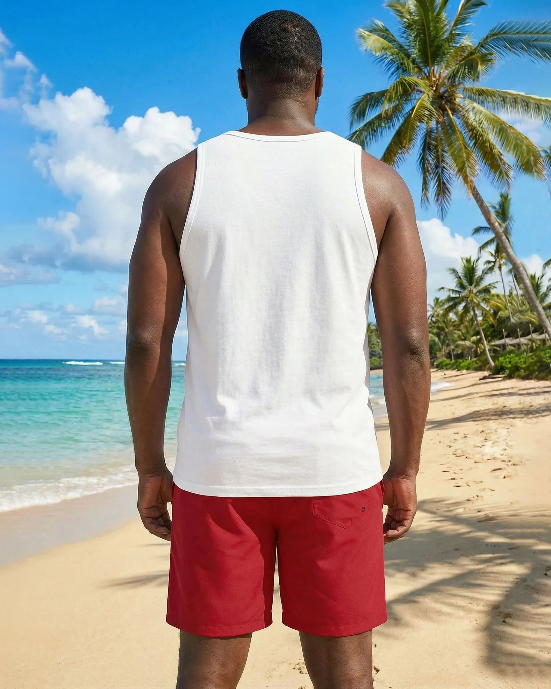 Hawaii Simple Party Party Carnival Red & White Silhouette Front Printed Tank Top Shorts Set Large Size Men sold by Biggmans product image thumbnail 4