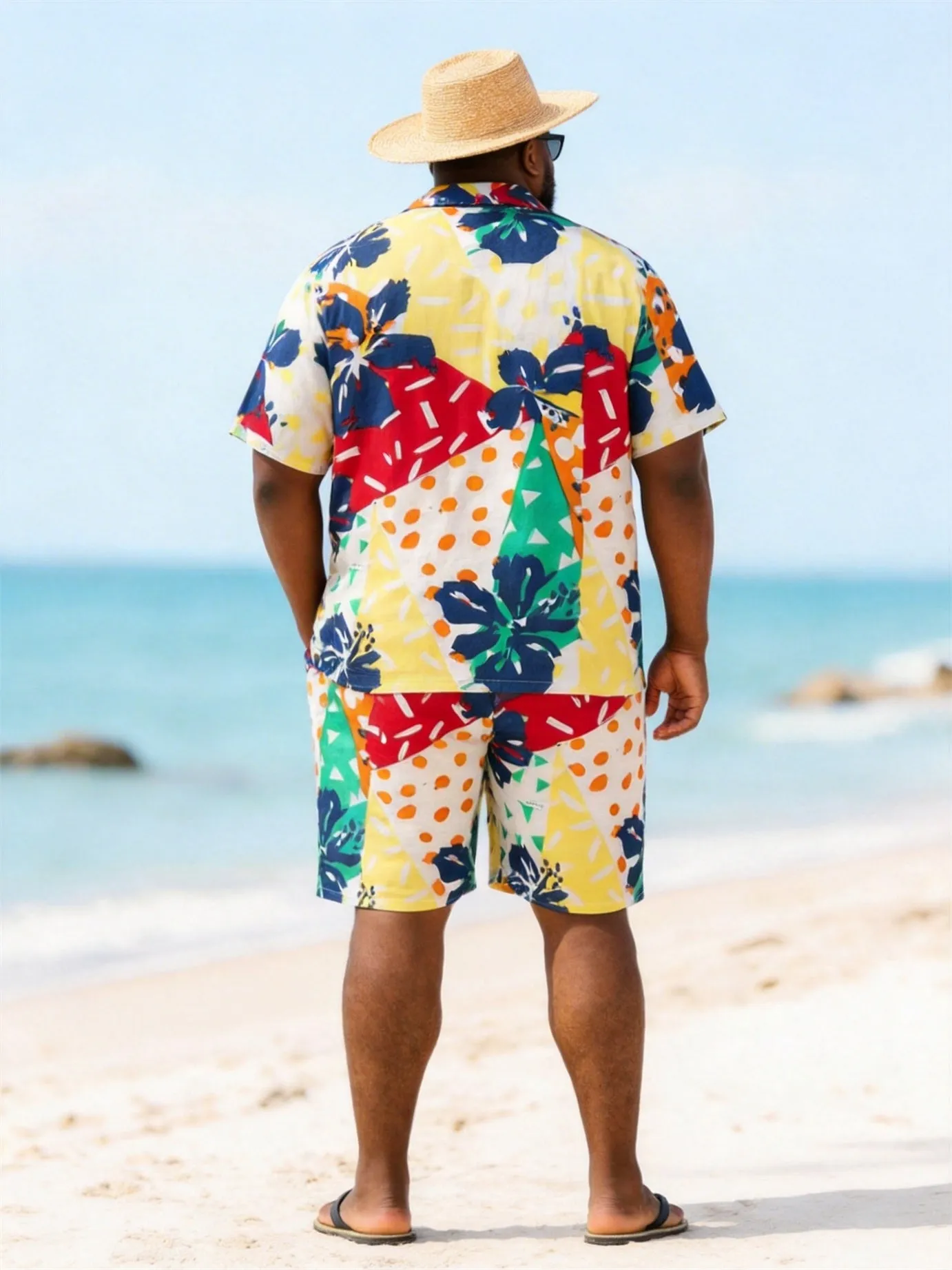 Big & Tall Men's Colorful Polo Hibiscus Flower Printed Short Sleeve Shirt Shorts Set sold by Biggmans product image thumbnail 4
