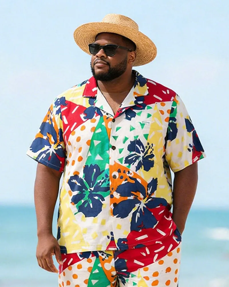Big & Tall Men's Colorful Polo Hibiscus Flower Printed Short Sleeve Shirt Shorts Set sold by Biggmans product image thumbnail 2