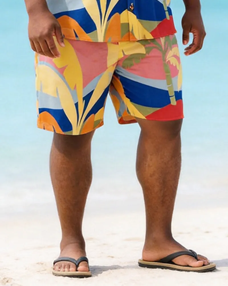 Big & Tall Men's Color Contrast Geometric Palm Leaf Print Short Sleeve Shirt Shorts Set sold by Biggmans product image thumbnail 3