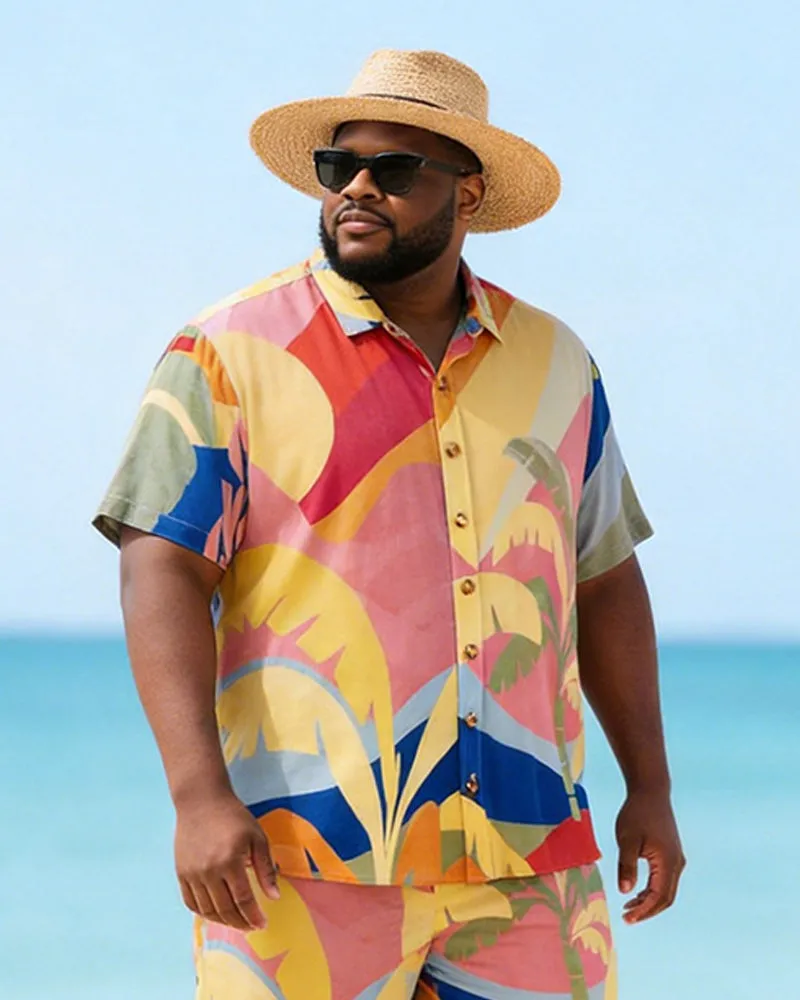 Big & Tall Men's Color Contrast Geometric Palm Leaf Print Short Sleeve Shirt Shorts Set sold by Biggmans product image thumbnail 2