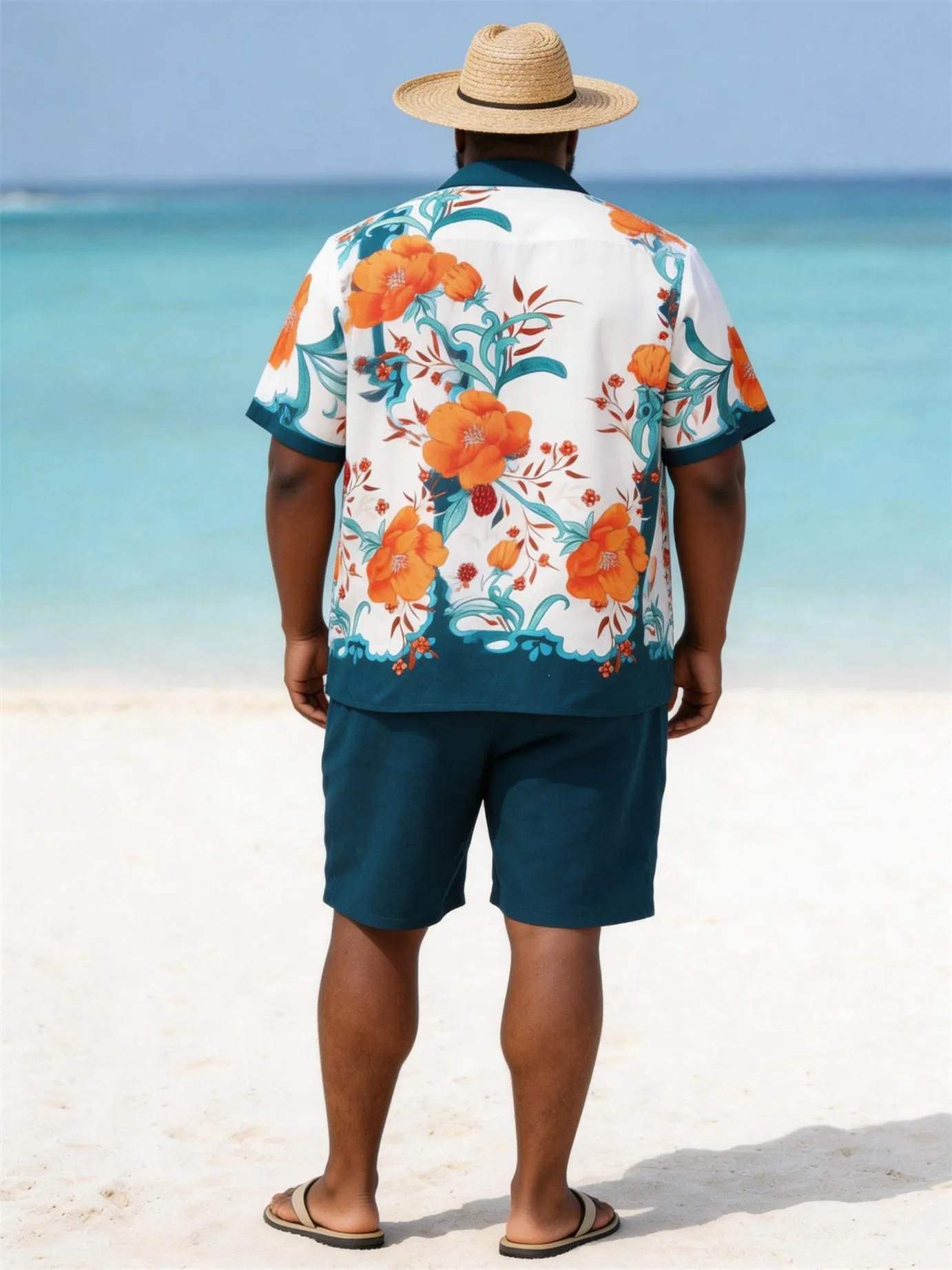 Big & Tall Men's Orange Blossom Print Short Sleeve Shirt Shorts Set sold by Biggmans product image thumbnail 4
