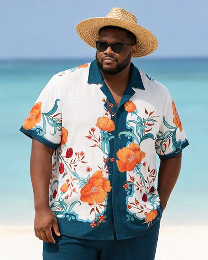 Big & Tall Men's Orange Blossom Print Short Sleeve Shirt Shorts Set sold by Biggmans product image thumbnail 2