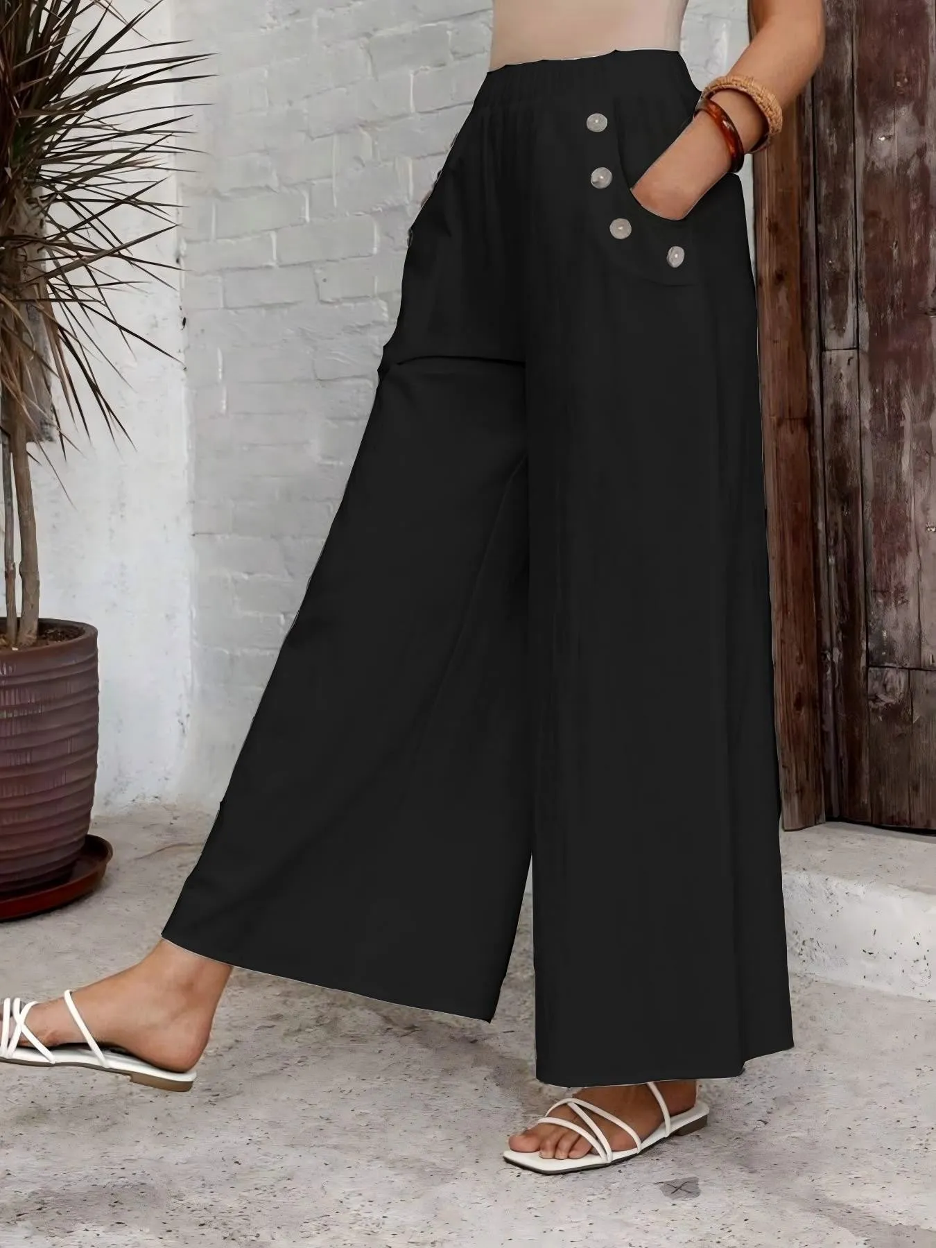 Women's XL-5XL Plus Size Loose Solid Color Pocket Wide Leg Pants sold by Biggmans product image thumbnail 5