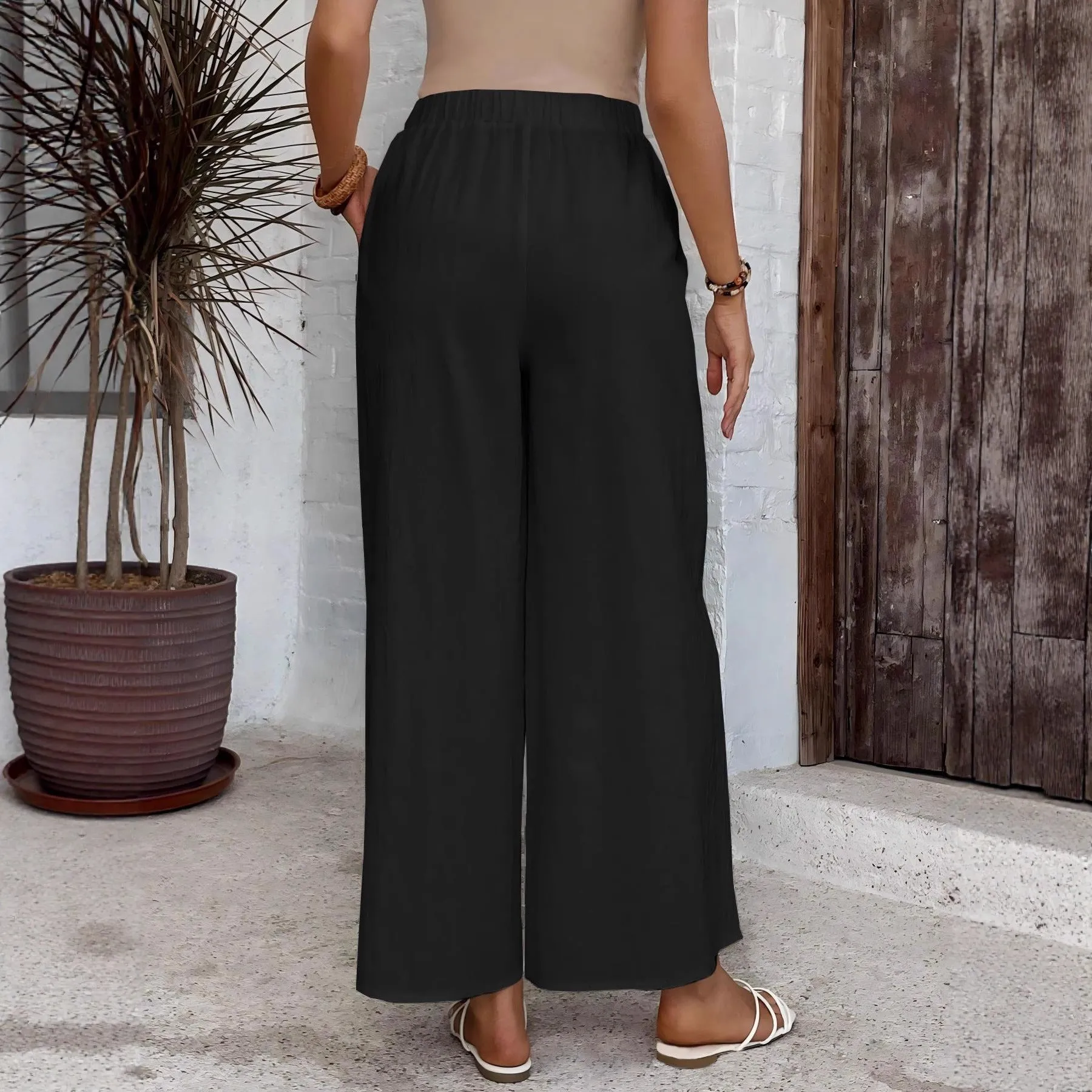 Women's XL-5XL Plus Size Loose Solid Color Pocket Wide Leg Pants sold by Biggmans product image thumbnail 3