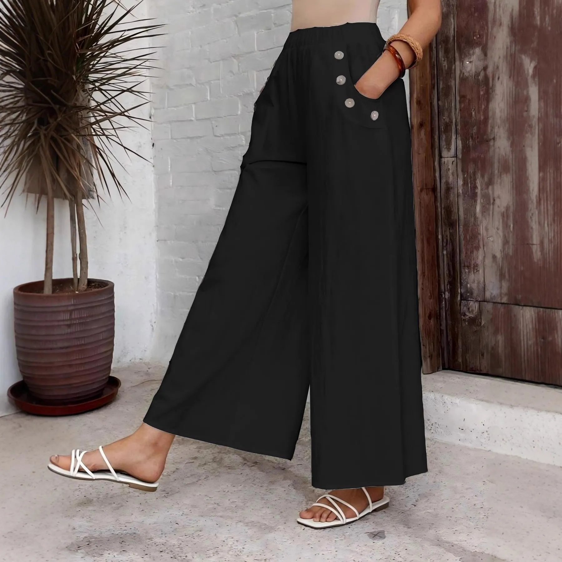Women's XL-5XL Plus Size Loose Solid Color Pocket Wide Leg Pants sold by Biggmans product image thumbnail 2
