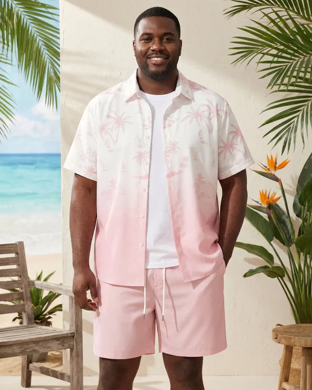 Big & Tall Men's Pink Gradient Coconut Print Button Short Sleeve Shirt Shorts Set made by Biggmans