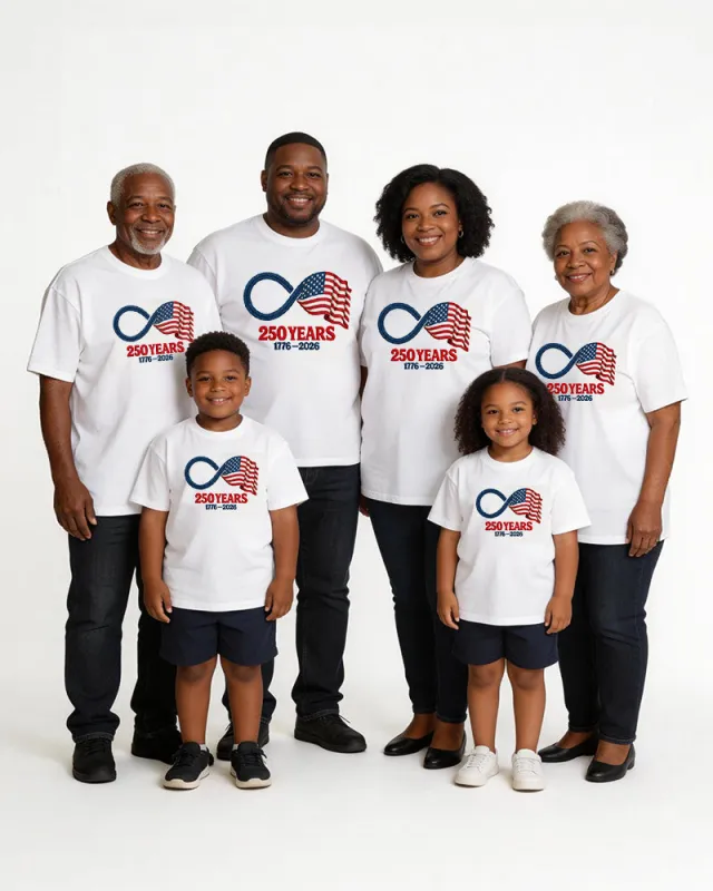 1776-2026 USA 250th Anniversary Flag Print Family Short Sleeve T-Shirt made by Biggmans