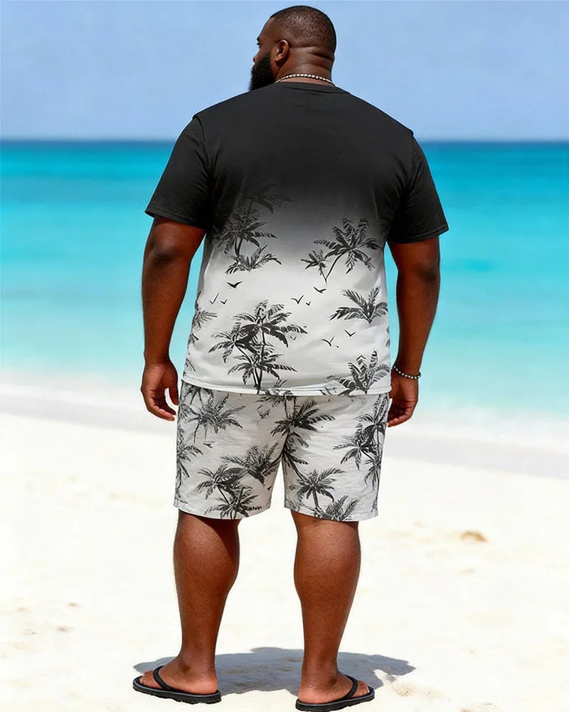 Big & Tall Men’s Black And White Ombre Coconut Tree And Flying Birds Print Crew-Neck Short-Sleeve T-Shirt And Shorts Set sold by Biggmans product image thumbnail 4