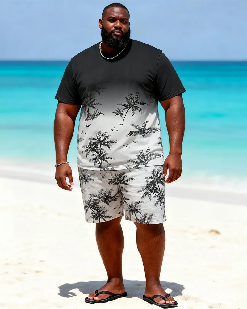 Big & Tall Men’s Black And White Ombre Coconut Tree And Flying Birds Print Crew-Neck Short-Sleeve T-Shirt And Shorts Set sold by Biggmans