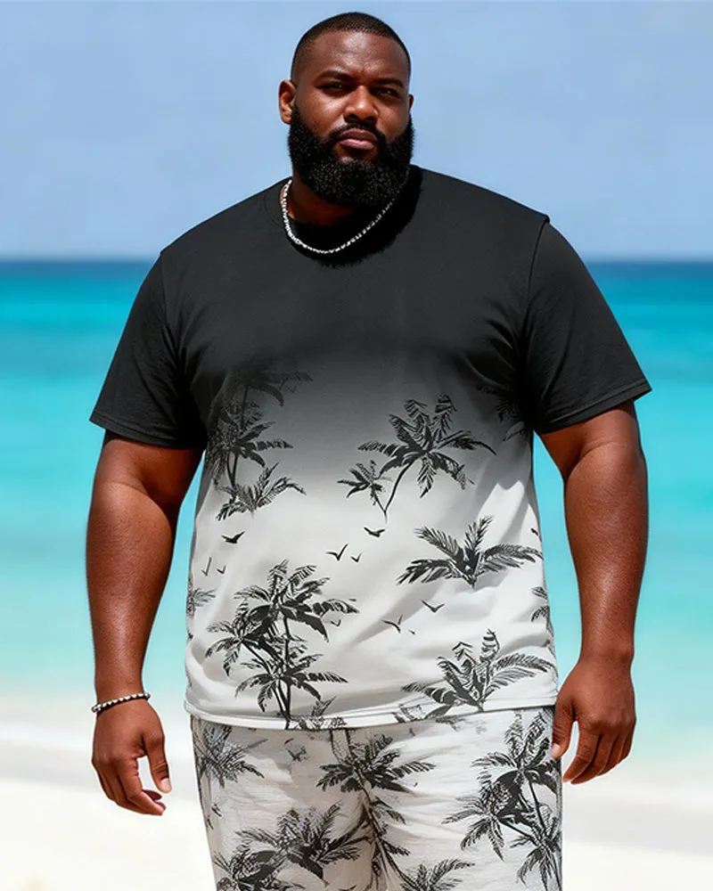 Big & Tall Men’s Black And White Ombre Coconut Tree And Flying Birds Print Crew-Neck Short-Sleeve T-Shirt And Shorts Set sold by Biggmans product image thumbnail 2