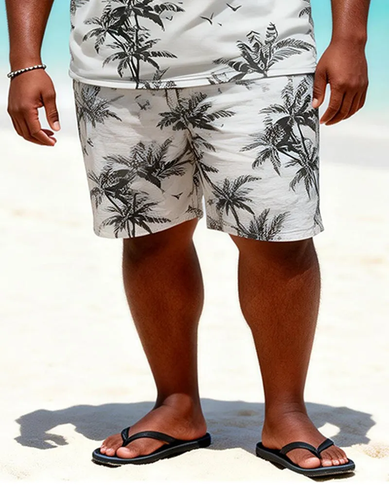 Big & Tall Men’s Black And White Ombre Coconut Tree And Flying Birds Print Crew-Neck Short-Sleeve T-Shirt And Shorts Set sold by Biggmans product image thumbnail 3