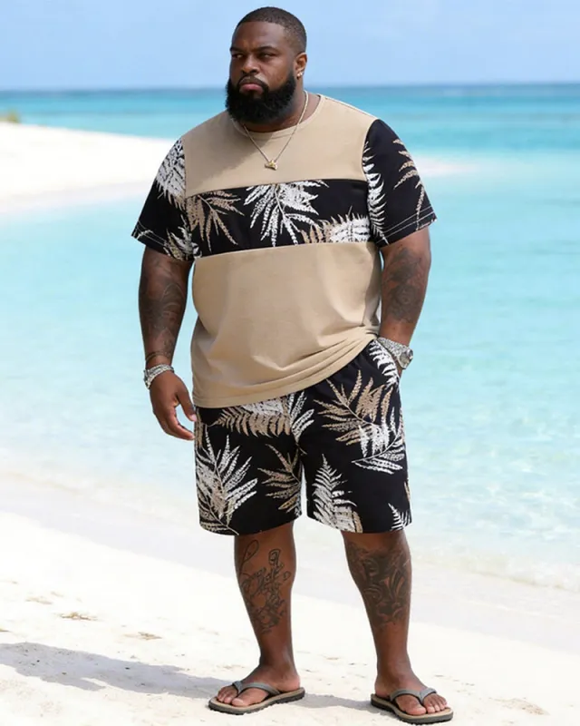 Big & Tall Men's Colorblock Fern Print Round Neck Short Sleeve T-Shirt Shorts Set made by Biggmans