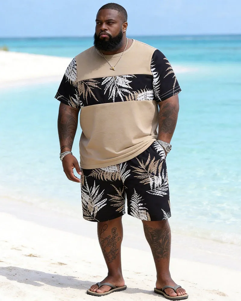 Big & Tall Men's Colorblock Fern Print Round Neck Short Sleeve T-Shirt Shorts Set sold by Biggmans