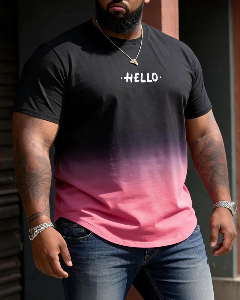 Big & Tall Men's Black And Pink Ombre HELLO Letter Print Crewneck Short-Sleeve T-Shirt sold by Biggmans product image thumbnail 2