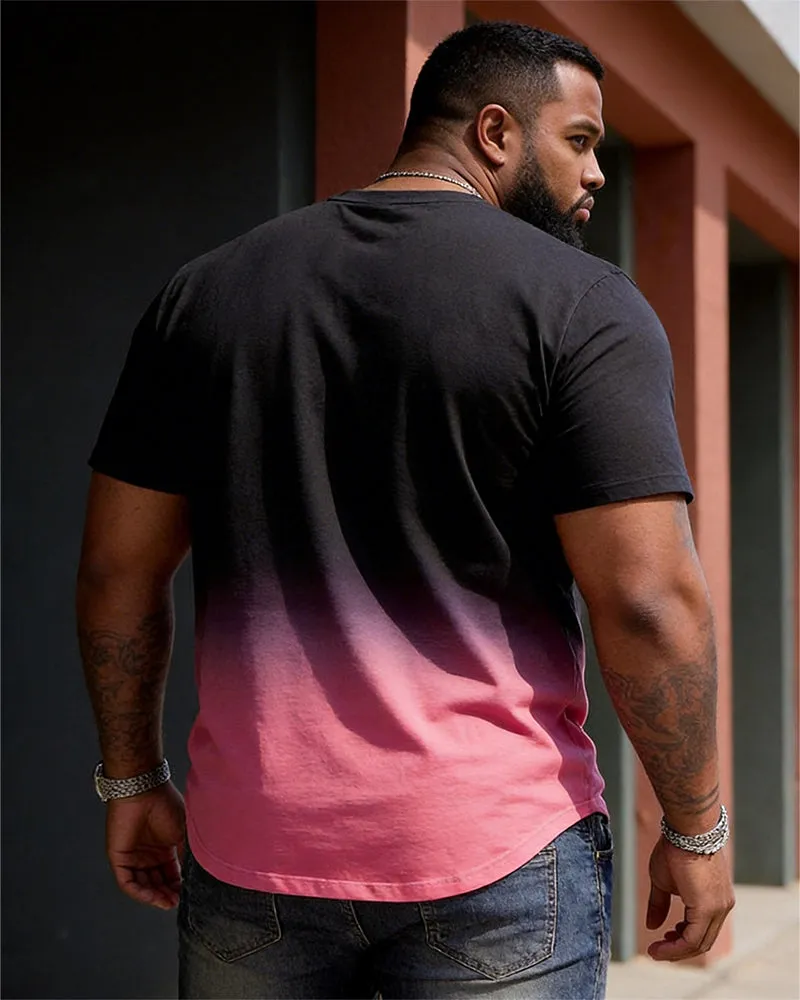 Big & Tall Men's Black And Pink Ombre HELLO Letter Print Crewneck Short-Sleeve T-Shirt sold by Biggmans product image thumbnail 3