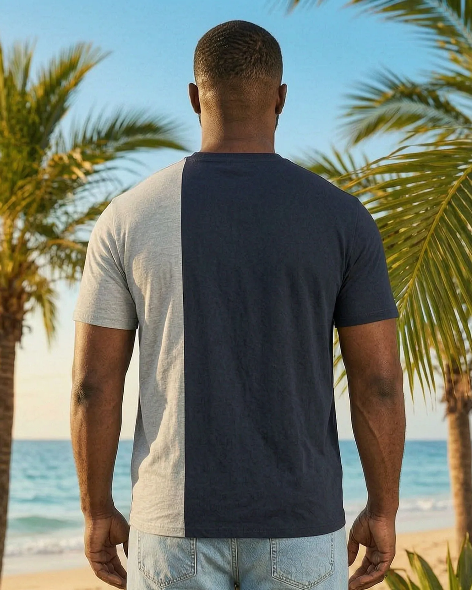 Big & Tall Men's Simple Casual Dark Blue & Grey & White Contrast Short Sleeve T-Shirt sold by Biggmans product image thumbnail 2