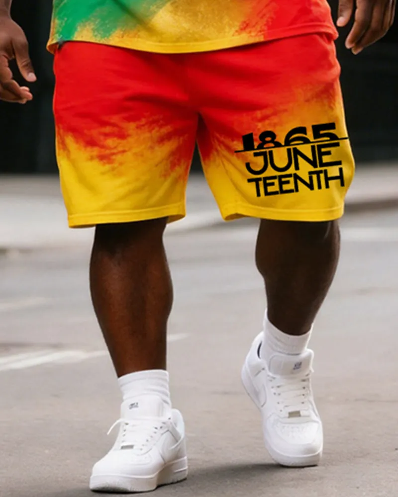 Big & Tall Men's1865 Juneteenth Red, Yellow And Green Gradient Printing Round Neck Short Sleeve T-shirt Shorts Set sold by Biggmans product image thumbnail 3