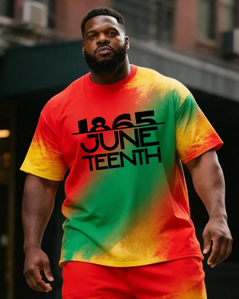 Big & Tall Men's1865 Juneteenth Red, Yellow And Green Gradient Printing Round Neck Short Sleeve T-shirt Shorts Set sold by Biggmans product image thumbnail 2