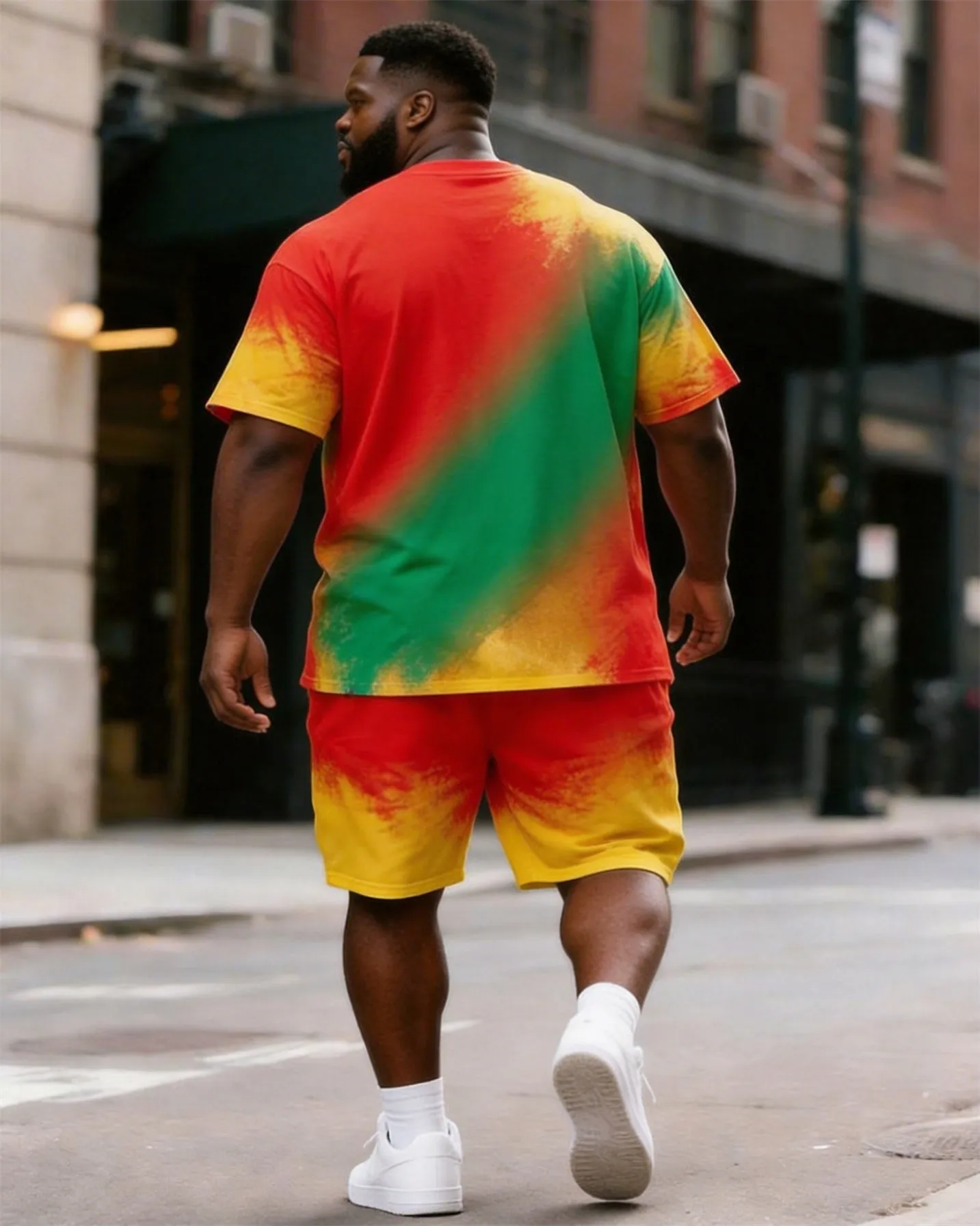 Big & Tall Men's1865 Juneteenth Red, Yellow And Green Gradient Printing Round Neck Short Sleeve T-shirt Shorts Set sold by Biggmans product image thumbnail 4