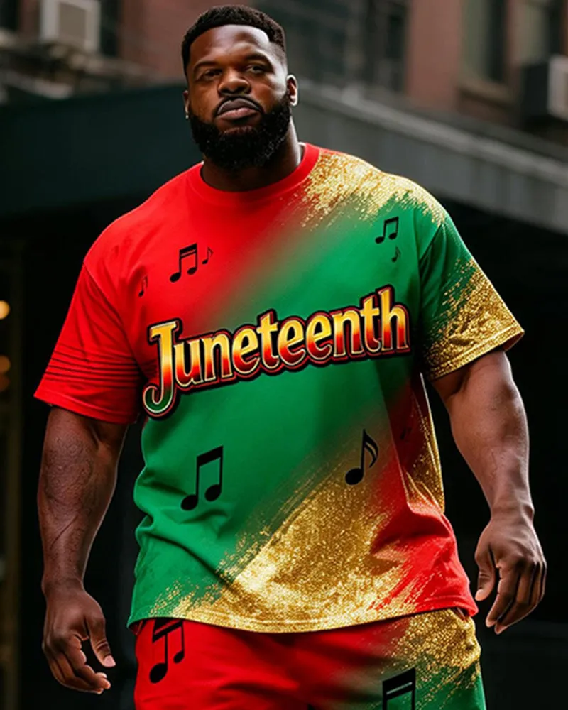 Big & Tall Men's Juneteenth Note Gold Powder Gradient Printing Round Neck Short Sleeve T-shirt Shorts Set sold by Biggmans product image thumbnail 2