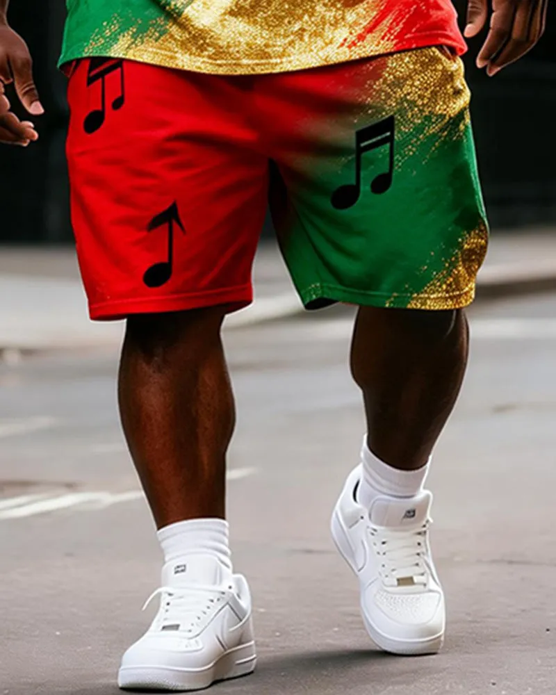 Big & Tall Men's Juneteenth Note Gold Powder Gradient Printing Round Neck Short Sleeve T-shirt Shorts Set sold by Biggmans product image thumbnail 3