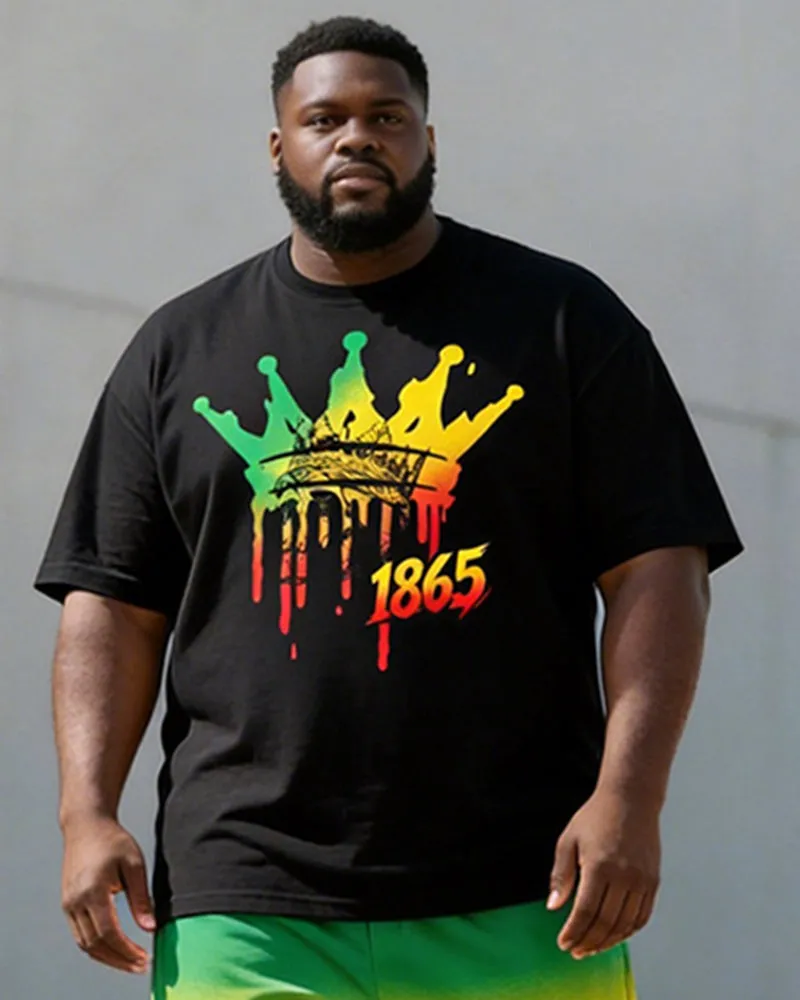 Big & Tall Men's 1865 Crown Graffiti Red Yellow Green Printed Round Neck Short Sleeve T-Shirt Shorts Set sold by Biggmans product image thumbnail 2