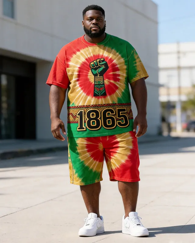 Big & Tall Men's 1865 Fist Totem Tie-Dye Printed Crewneck Short Sleeve T-Shirt Shorts Set made by Biggmans