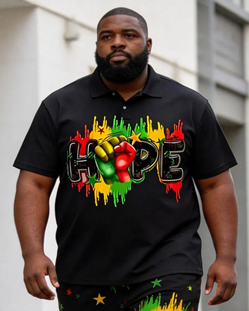 Big & Tall Men's HOPE Fist Print Splash Ink Print POLO Short Sleeve Shorts Set sold by Biggmans product image thumbnail 2