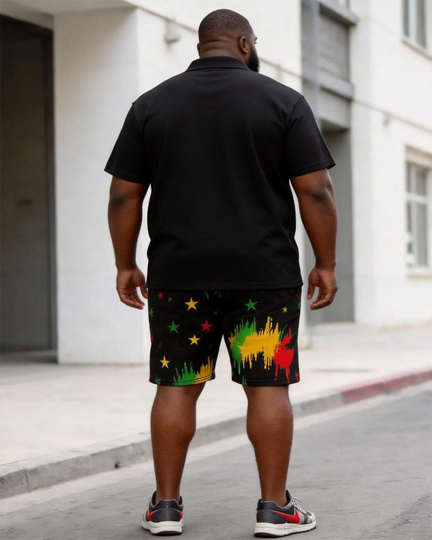 Big & Tall Men's HOPE Fist Print Splash Ink Print POLO Short Sleeve Shorts Set sold by Biggmans product image thumbnail 4