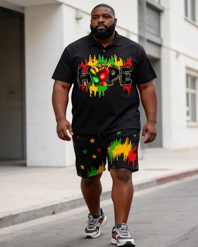 Big & Tall Men's HOPE Fist Print Splash Ink Print POLO Short Sleeve Shorts Set sold by Biggmans