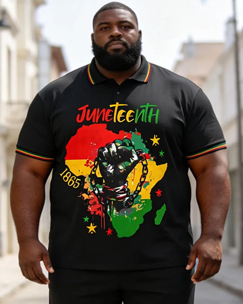 Big & Tall Men's Juneteenth Africa Map Break Free Chain Print POLO Short Sleeve Shorts Set sold by Biggmans product image thumbnail 2