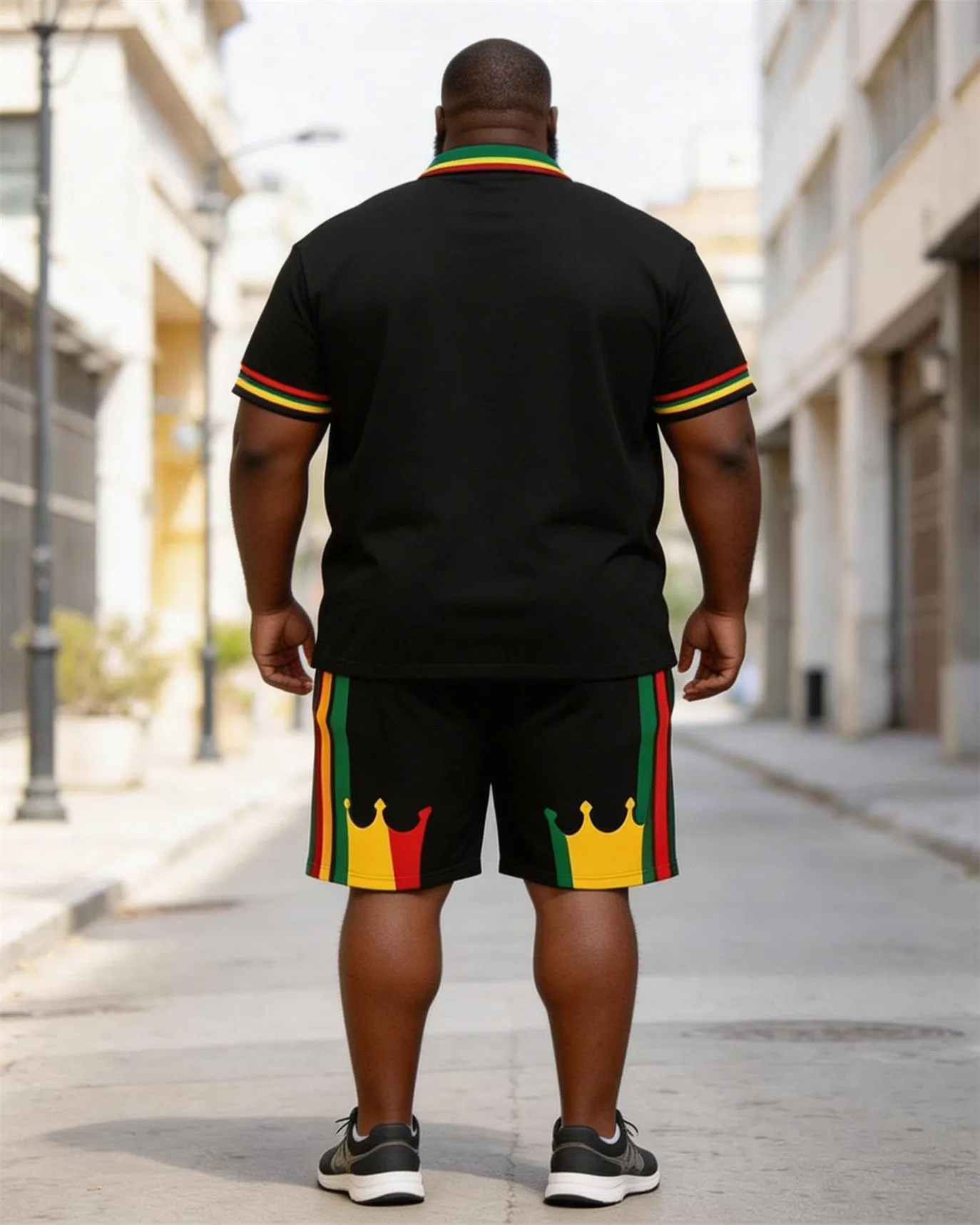 Big & Tall Men's Crown Print Red Yellow Green Contrast Print POLO Short Sleeve Shorts Set sold by Biggmans product image thumbnail 4